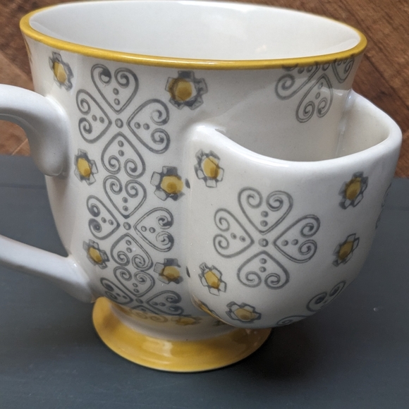 CREATIVE CO-OP Brand TEACUP Caddy Yellow and Cream Art Deco Floral Design - Picture 2 of 8